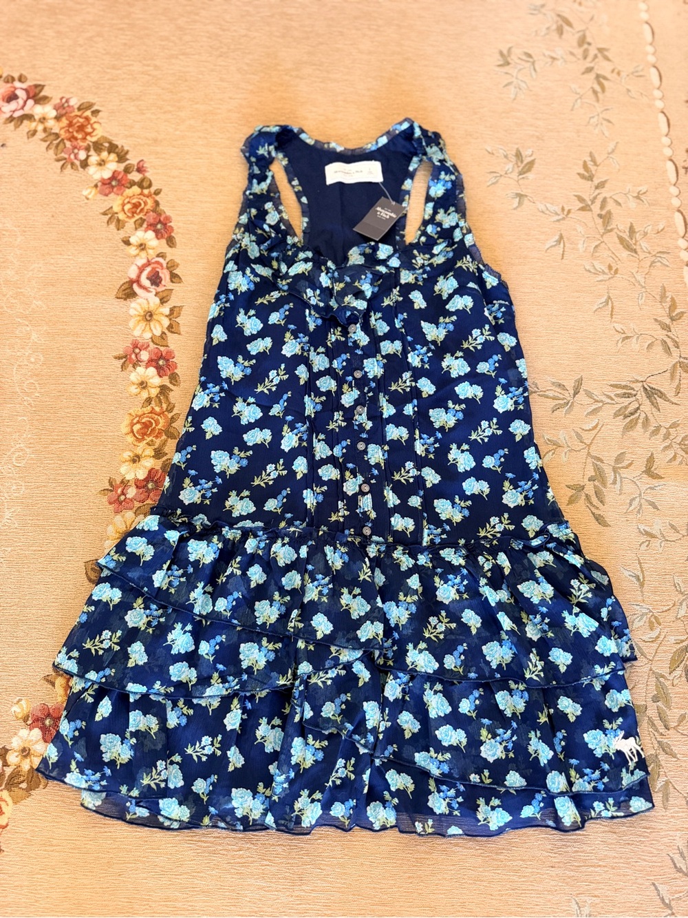 NWT Abercrombie & Fitch Navy Blue Floral Ruffle Sundress
